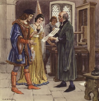 William Caxton mostra una pagina stampata a Edoardo IV e alla sua regina da Richard Henry Brock